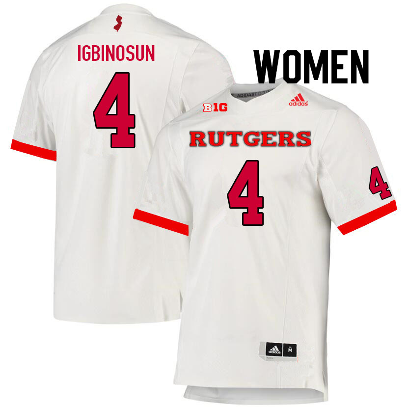 Women #4 Desmond Igbinosun Rutgers Scarlet Knights College Football Jerseys Sale-White - Click Image to Close